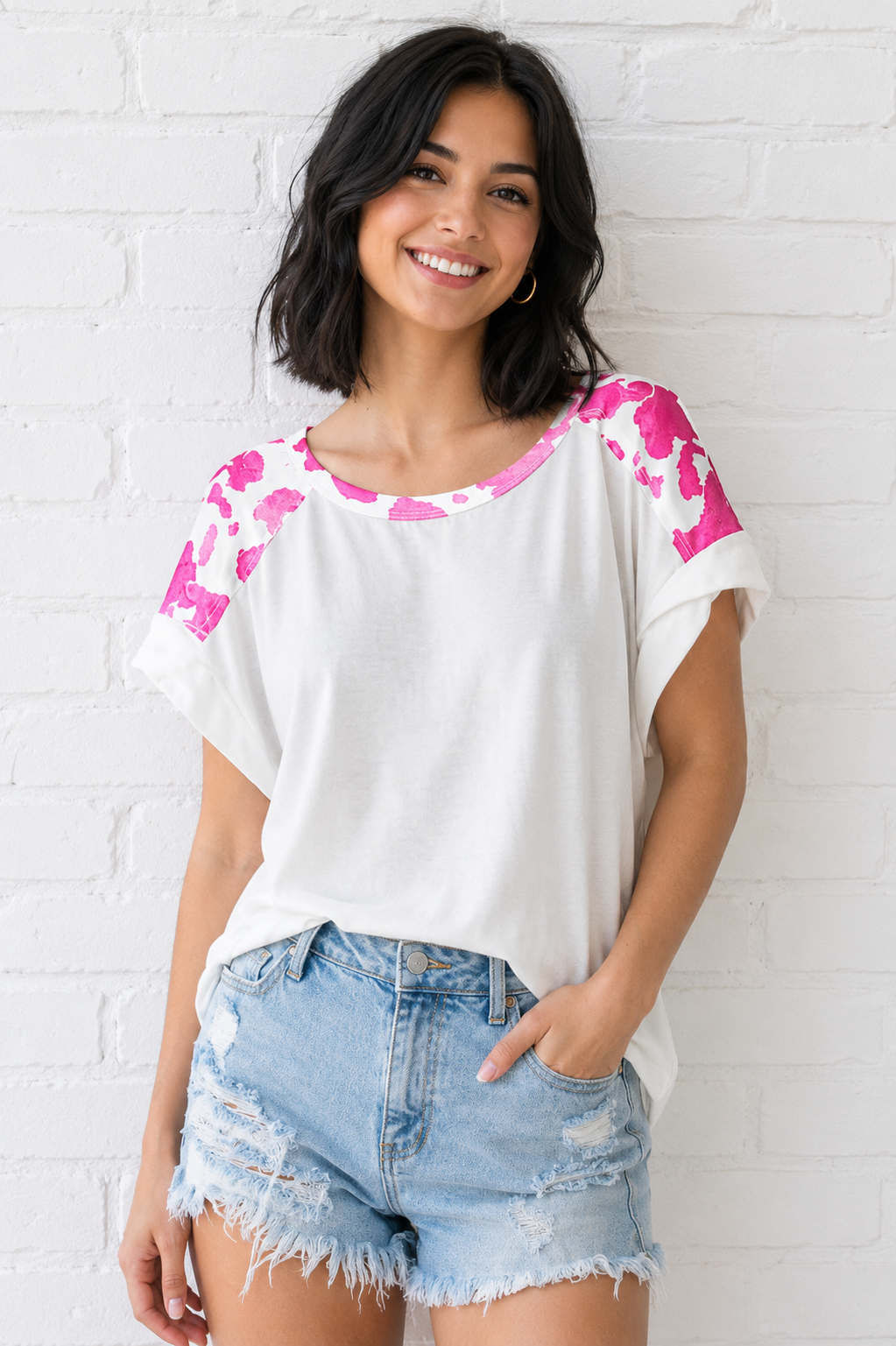 Fuchsia Cow Print Top