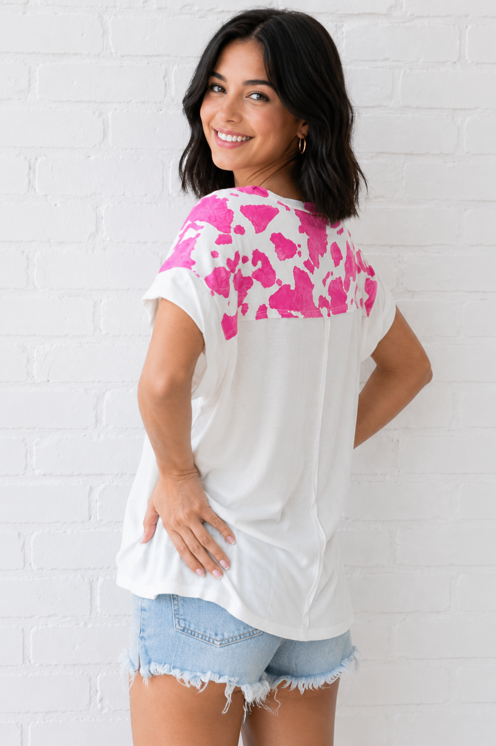 Fuchsia Cow Print Top