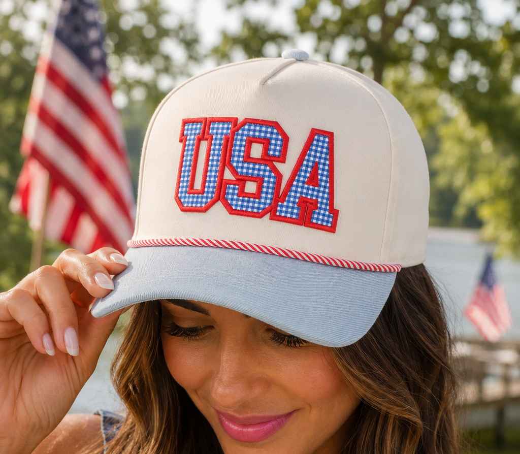 USA Gingham Denim Trucker Hat